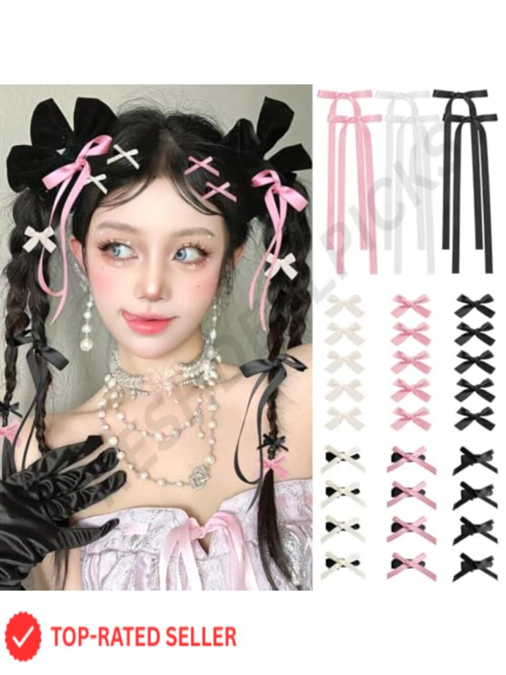 36pc Mini Ribbon Hair Bow Clips Satin Metal Barrettes Set